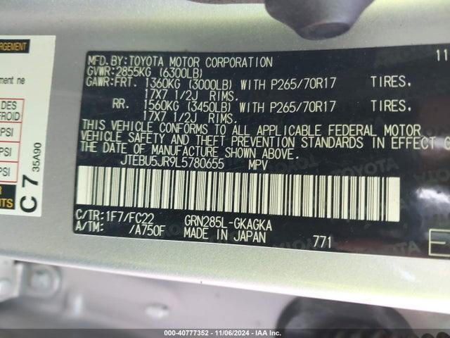 JTEBU5JR9L5780655 Toyota 4runner Trd Off Road