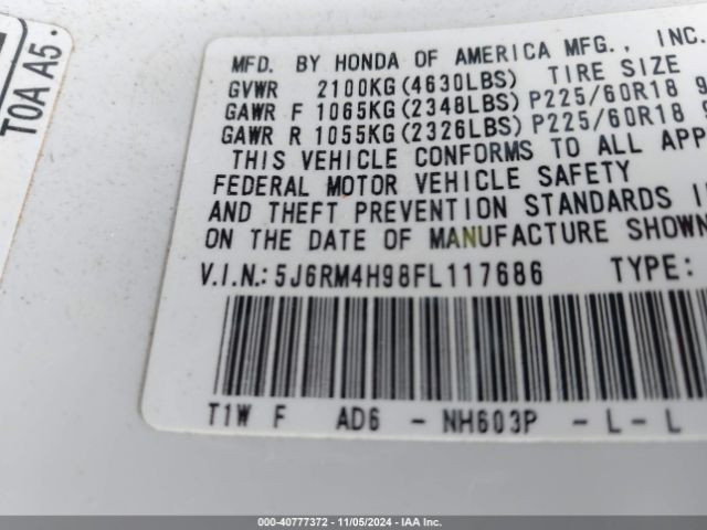 5J6RM4H98FL117686 Honda Cr-v Touring