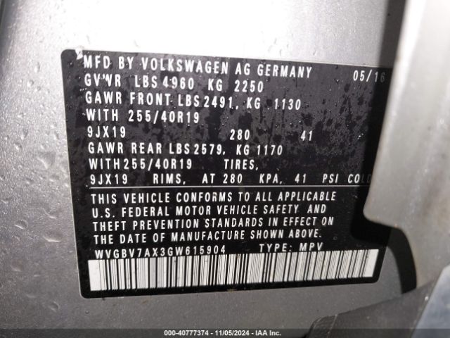 WVGBV7AX3GW615904 Volkswagen Tiguan Sel