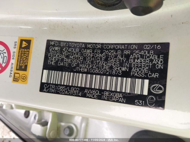 JTHBW1GG8G2121873 Lexus ES 300H
