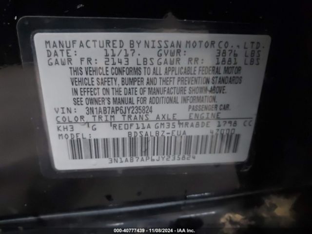 3N1AB7AP6JY235824 Nissan SENTRA S