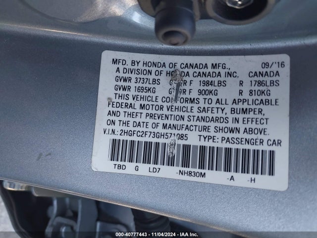 Honda CIVIC EX 2016 2HGFC2F73GH571085 Image 9