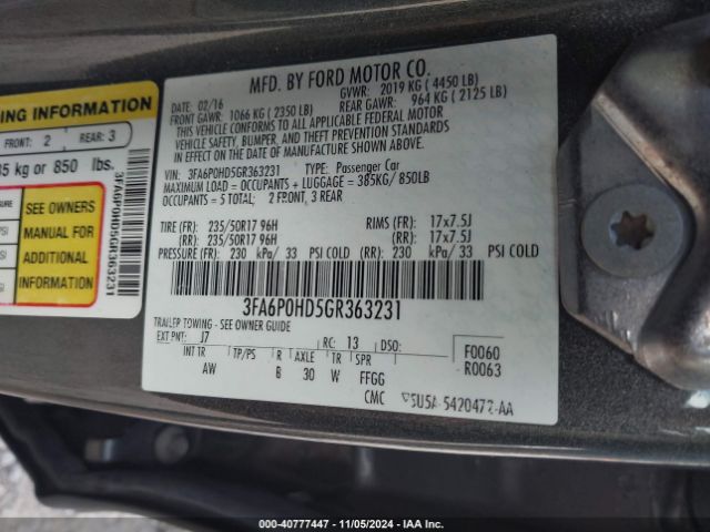 3FA6P0HD5GR363231 Ford FUSION SE