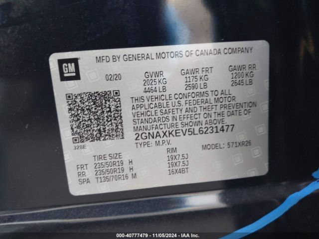 2GNAXKEV5L6231477 Chevrolet Equinox Fwd Lt 1.5l Turbo
