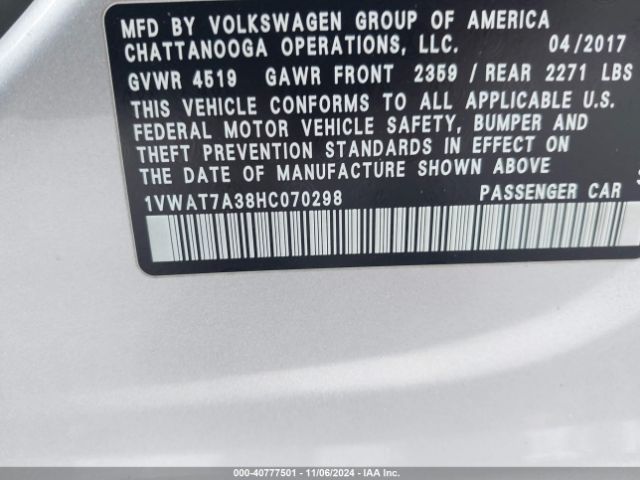 1VWAT7A38HC070298 Volkswagen Passat 1.8t S