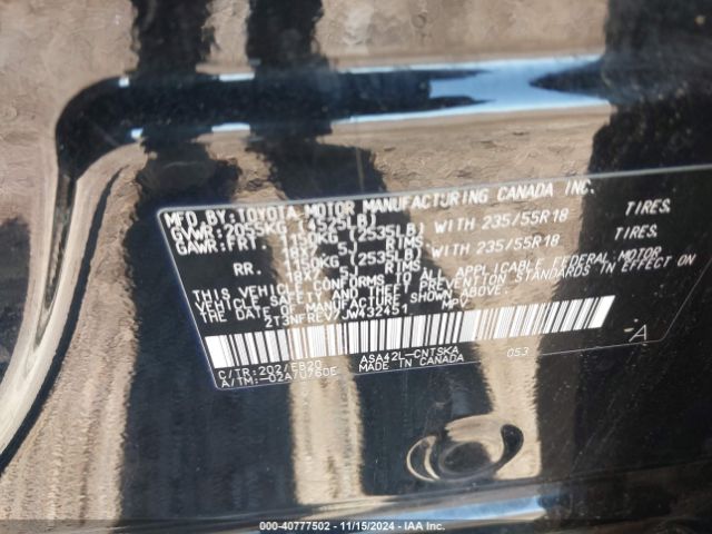 2T3NFREV7JW432451 Toyota RAV4 SE