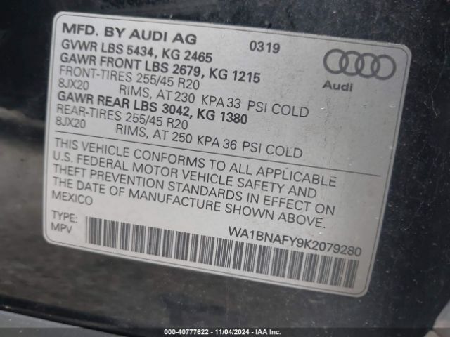 WA1BNAFY9K2079280 Audi Q5 45 Premium