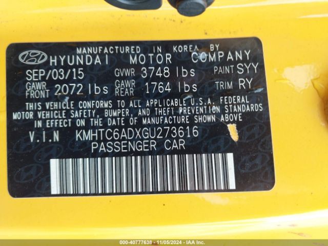 KMHTC6ADXGU273616 Hyundai Veloster