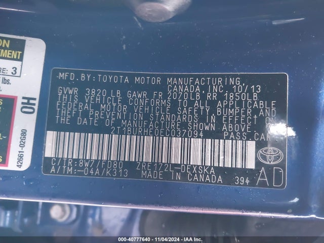 Toyota Corolla S Plus 2014 2T1BURHE0EC037094 Image 9