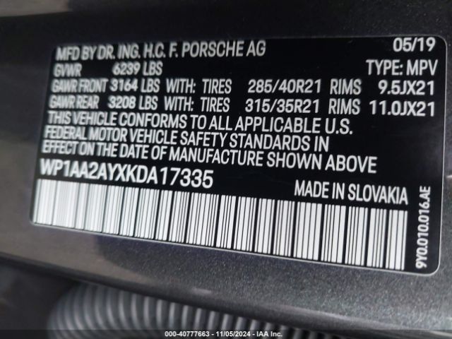 WP1AA2AYXKDA17335 Porsche Cayenne