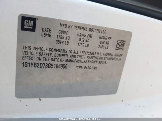1G1YB2D73G5104956 Chevrolet CORVETTE STINGRAY