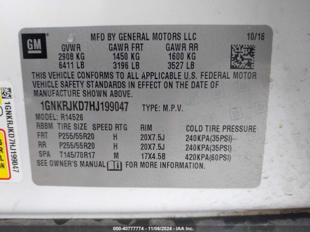1GNKRJKD7HJ199047 Chevrolet Traverse Premier