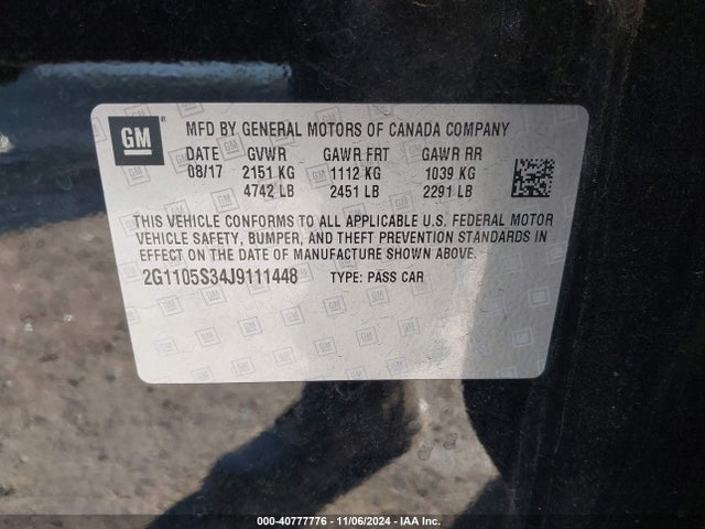 Chevrolet IMPALA 1LT 2018 2G1105S34J9111448 Image 9