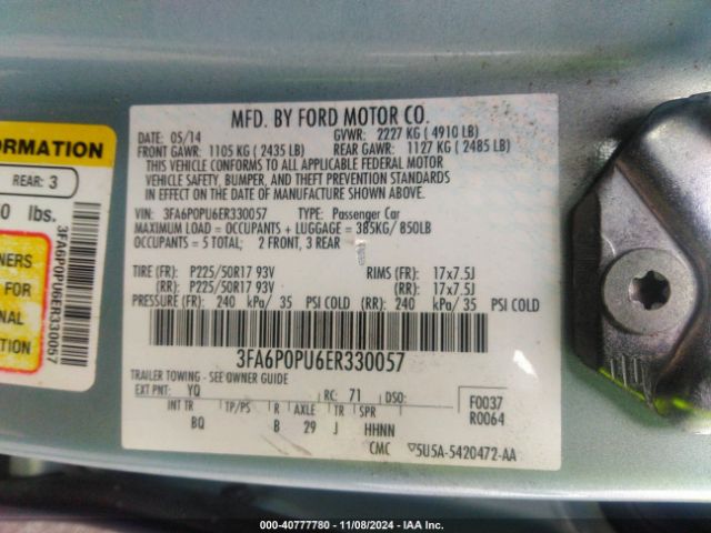 3FA6P0PU6ER330057 Ford Fusion Energi Se Luxury