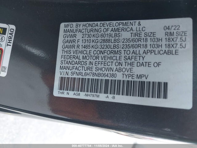 Honda Odyssey Ex-l 2022 5FNRL6H78NB064380 Image 9