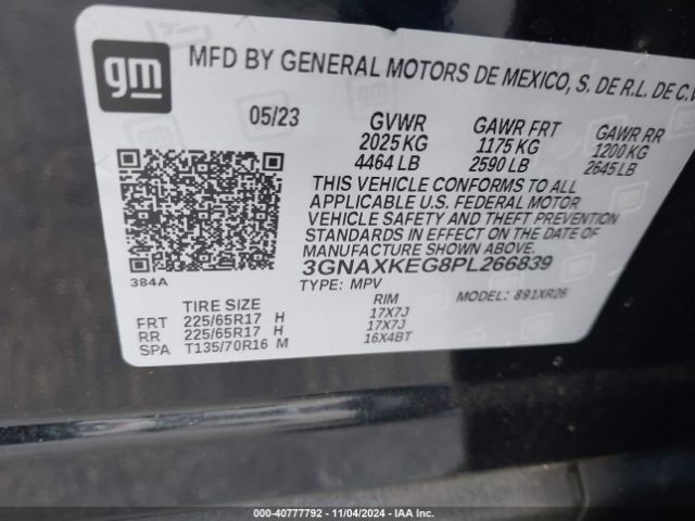 3GNAXKEG8PL266839 Chevrolet Equinox Fwd Lt