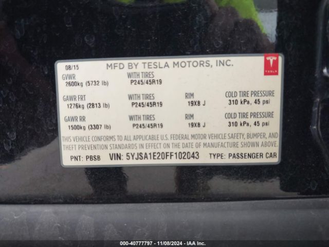5YJSA1E20FF102043 Tesla Model S 70d/85d/p85d