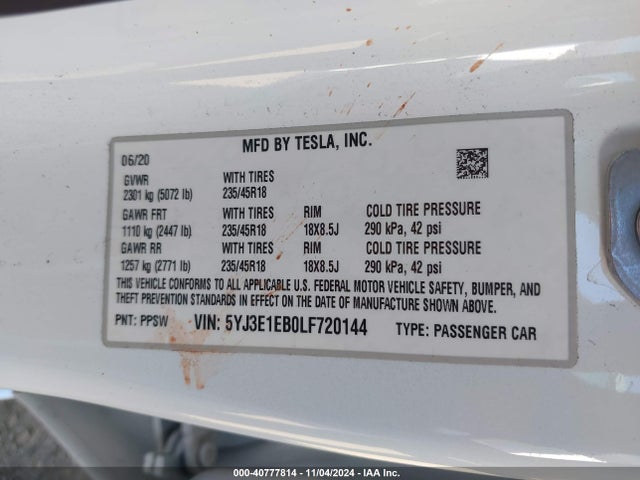2020 TESLA MODEL 3 5YJ3E1EB0LF720144 Photo 8