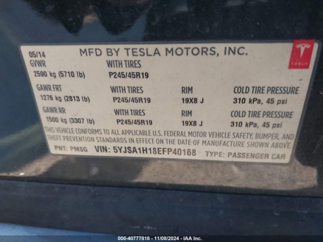 5YJSA1H18EFP40168 Tesla Model S P85