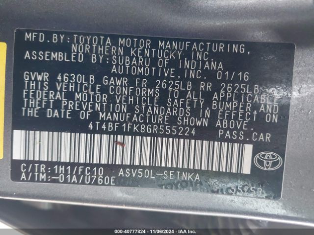 4T4BF1FK8GR555224 Toyota CAMRY LE