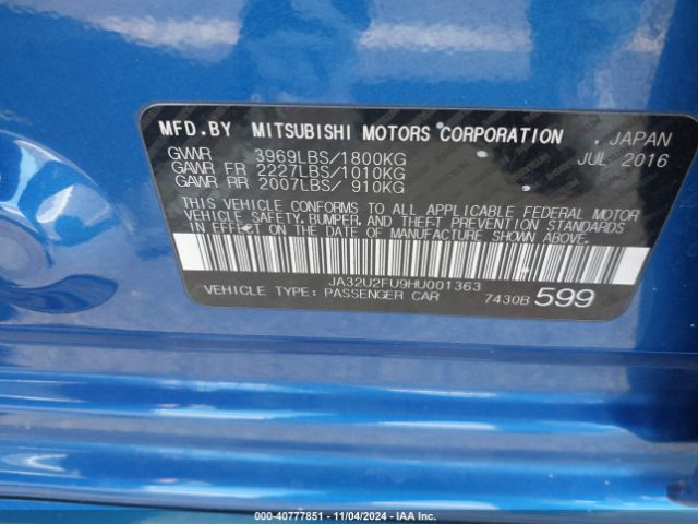 JA32U2FU9HU001363 Mitsubishi Lancer Es/le
