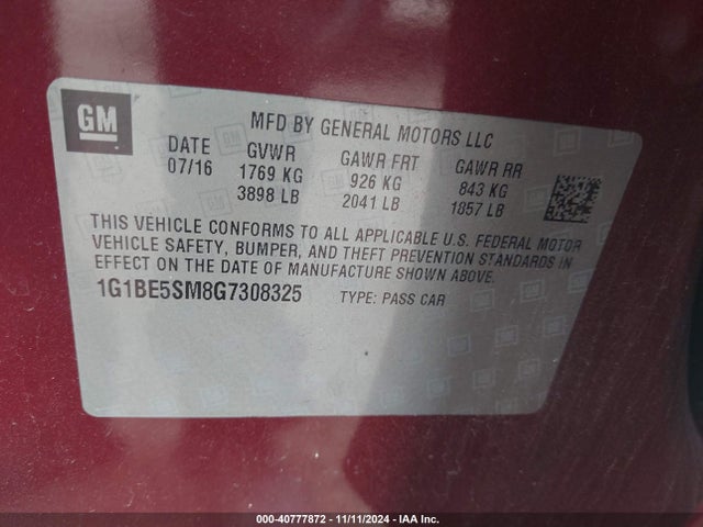 Chevrolet Cruze Lt Auto 2016 1G1BE5SM8G7308325 Image 9