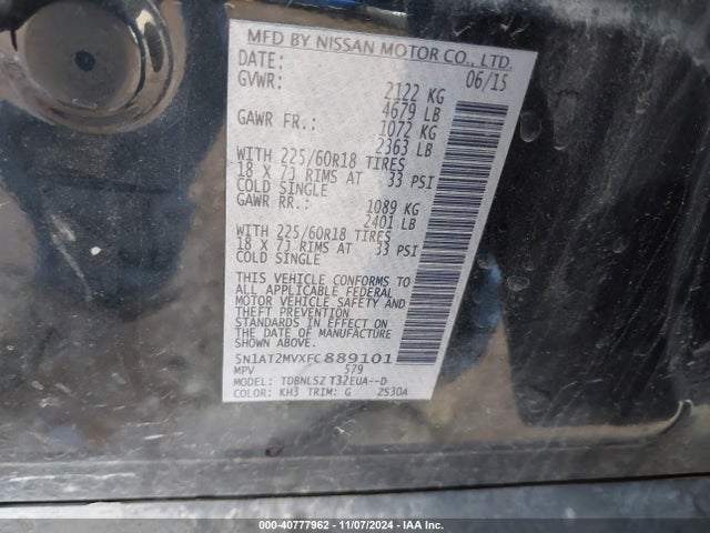 Nissan Rogue Sl 2015 5N1AT2MVXFC889101 Image 9