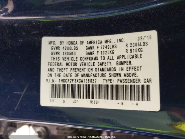 1HGCR2F3XGA136027 Honda ACCORD LX