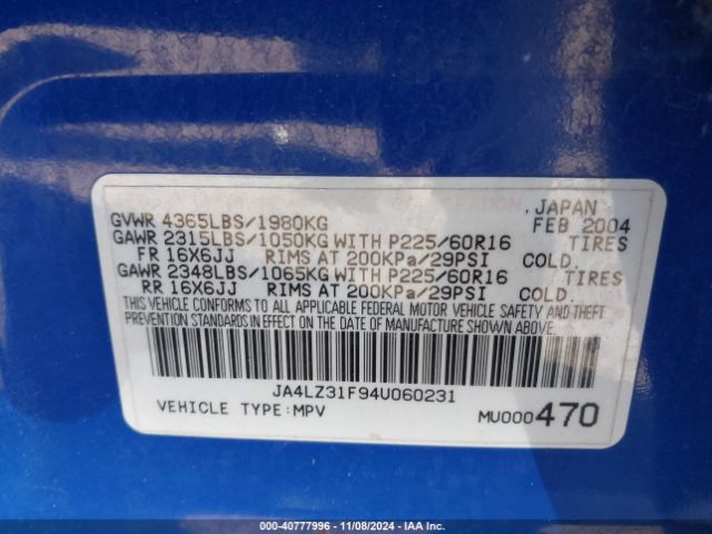2004 MITSUBISHI OUTLANDER JA4LZ31F94U060231 Photo 8