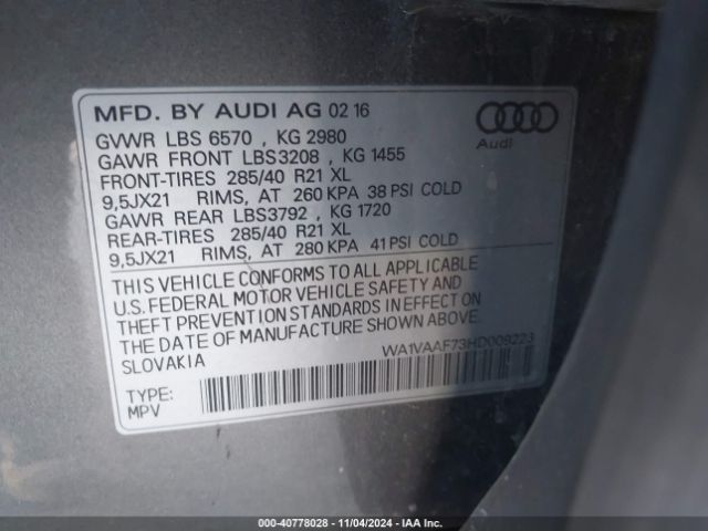 WA1VAAF73HD009223 Audi Q7 3.0t Premium