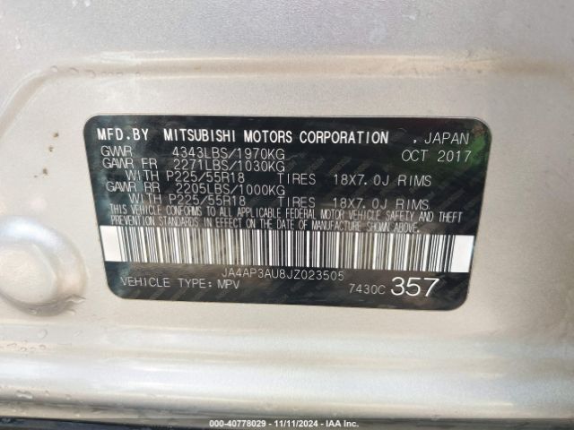JA4AP3AU8JZ023505 Mitsubishi Outlander Sport 2.0 Le