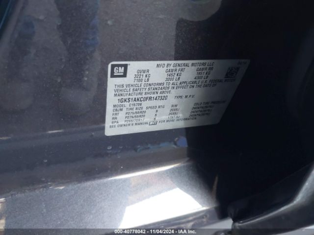 1GKS1AKC0FR147320 GMC YUKON SLE