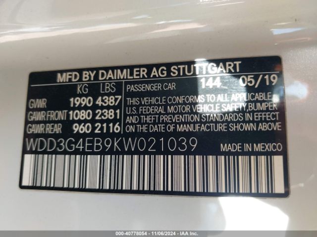 WDD3G4EB9KW021039 Mercedes-Benz A 220