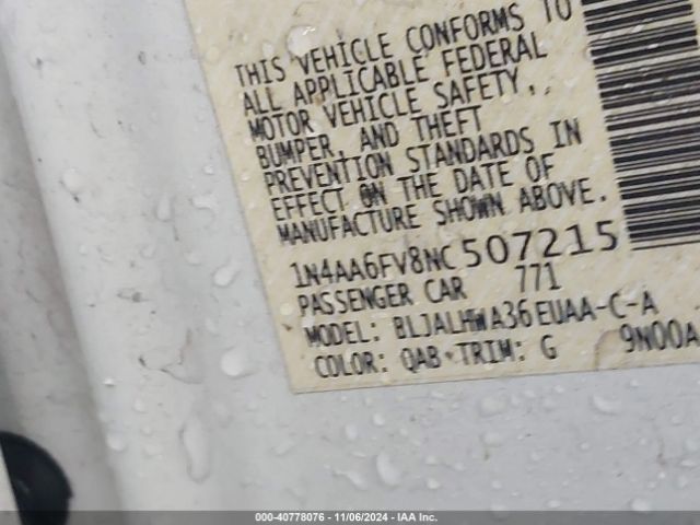 1N4AA6FV8NC507215 Nissan Maxima Platinum Xtronic Cvt