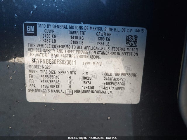 2015 CADILLAC SRX 3GYFNBE30FS623611 Photo 8