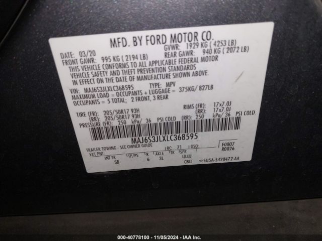 MAJ6S3JLXLC368595 Ford Ecosport Ses