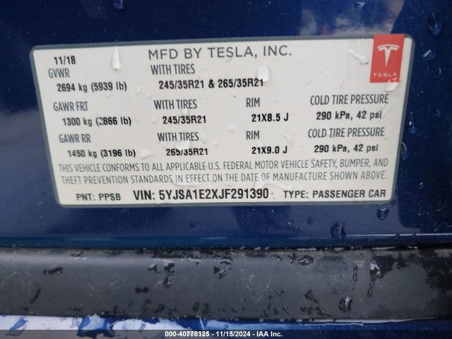 5YJSA1E2XJF291390 Tesla Model S 100d/75d/p100d