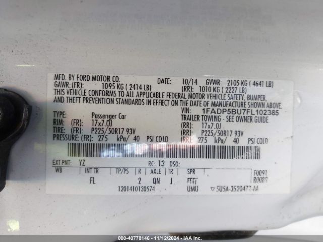 1FADP5BU7FL102385 Ford C-max Hybrid Sel
