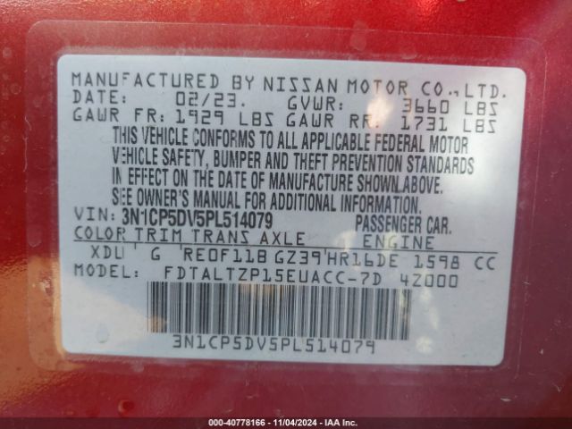 3N1CP5DV5PL514079 Nissan Kicks Sr Xtronic Cvt