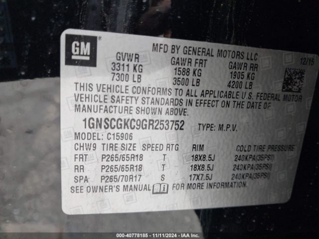 1GNSCGKC9GR253752 Chevrolet Suburban Ls