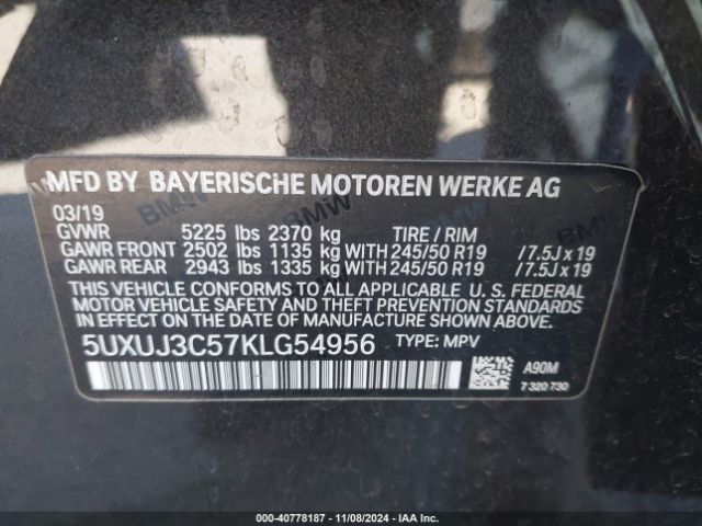 5UXUJ3C57KLG54956 BMW X4 Xdrive30i