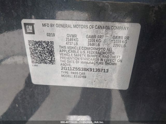 2G11Z5S38K9135713 Chevrolet lfx - spark ignited direct injection, vvt, e85 max, alum