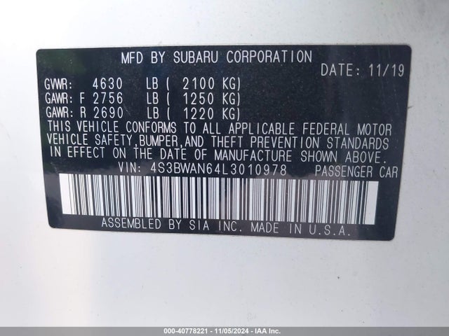 4S3BWAN64L3010978 Subaru Legacy Limited