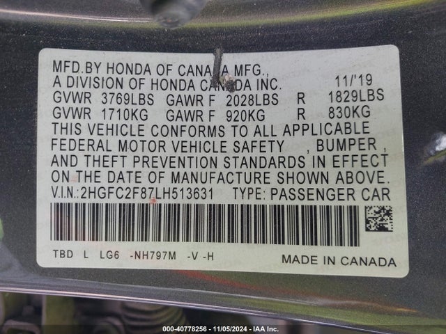 Honda Civic Sport 2020 2HGFC2F87LH513631 Image 9