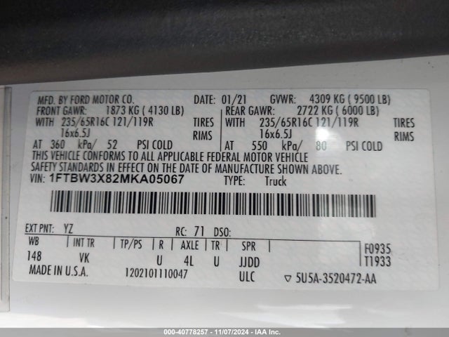 Ford Transit-350 Cargo Van 2021 1FTBW3X82MKA05067 Image 9