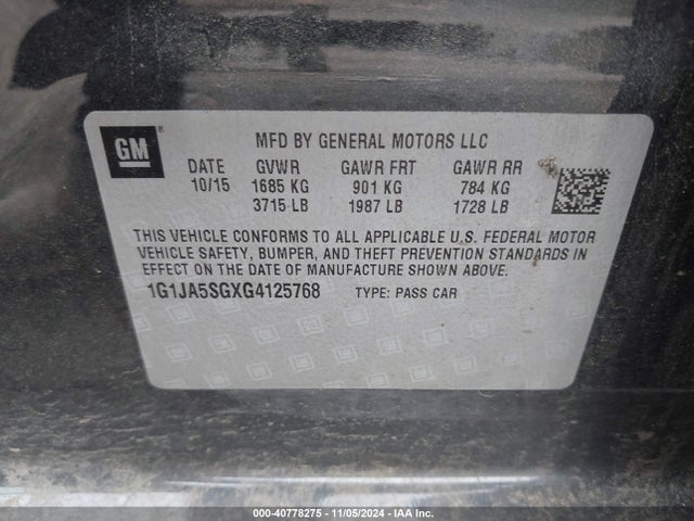 Chevrolet Sonic Ls Auto 2016 1G1JA5SGXG4125768 Image 9