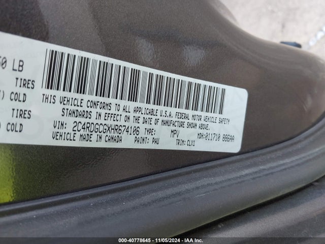 Dodge Grand Caravan Sxt 2017 2C4RDGCGXHR674106 Image 9