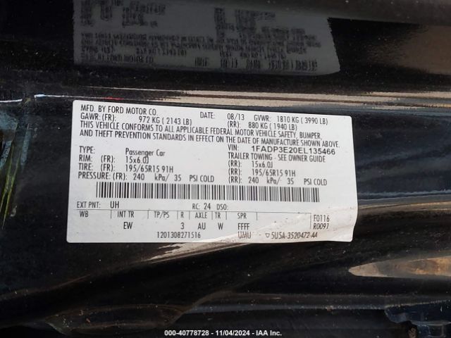 1FADP3E20EL135466 Ford FOCUS S