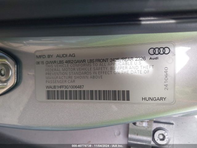 WAUB1HFF3G1006487 Audi S3 2.0t Premium Plus