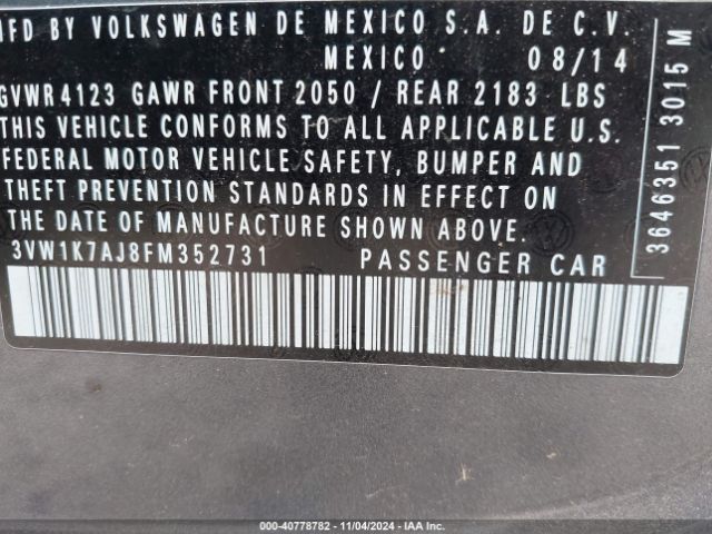 3VW1K7AJ8FM352731 Volkswagen Jetta 2.0l S
